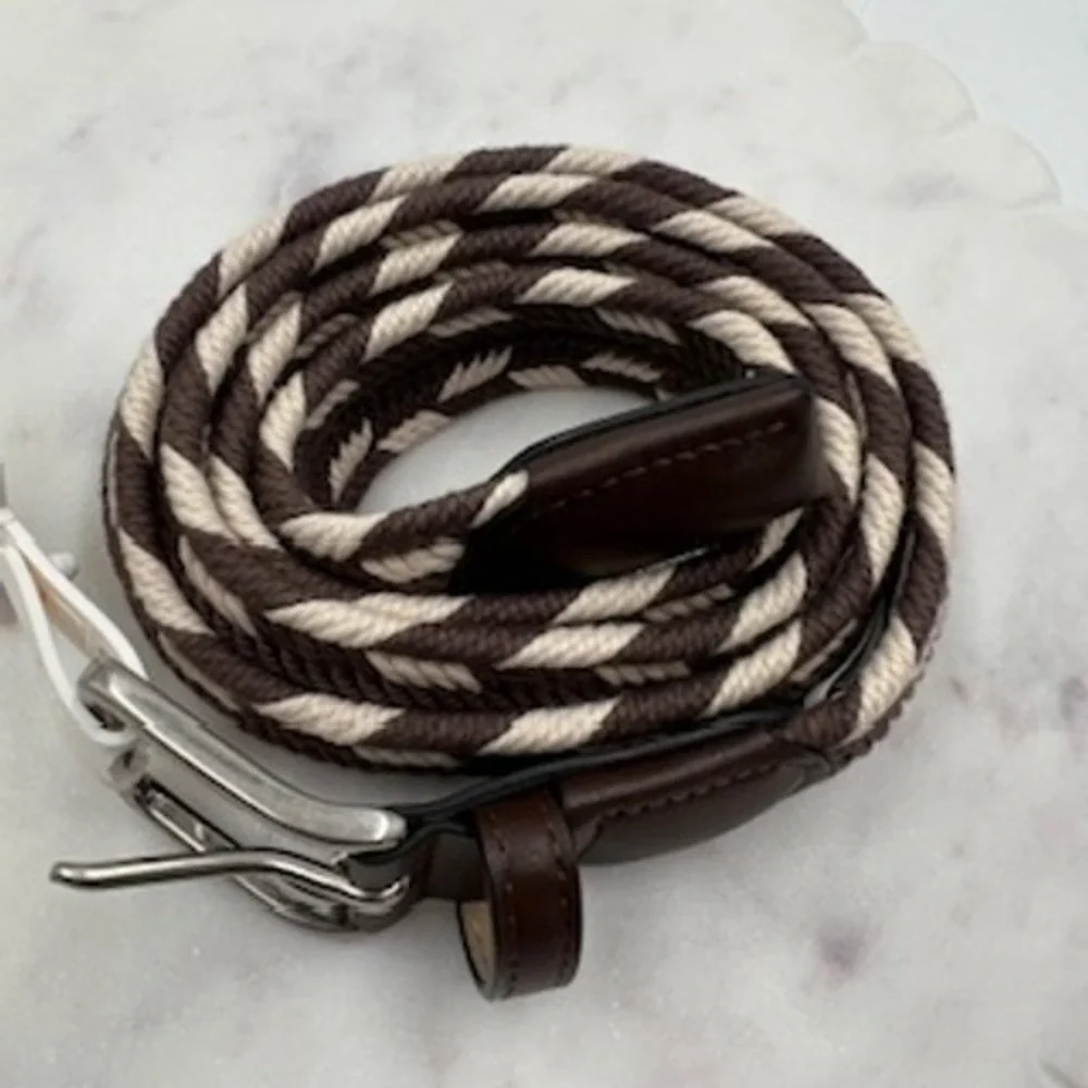 Goodfellow &‎ Co Mens XL Braided Stretch Belt Brown Cream Woven fits 40-42 NWT
